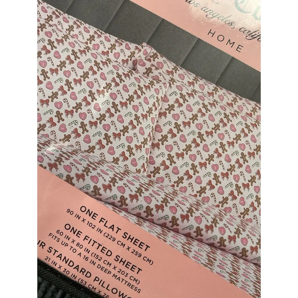 Juicy Couture Pink Christmas Peppermint Gingerbread Queen Sheet Set 6 Piece NEW